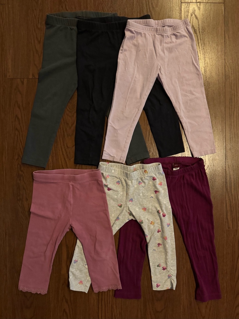Leggings 6 Pack - Pink, Shimmering Light Pink, Black, Gray, Mauve, Minnie Print